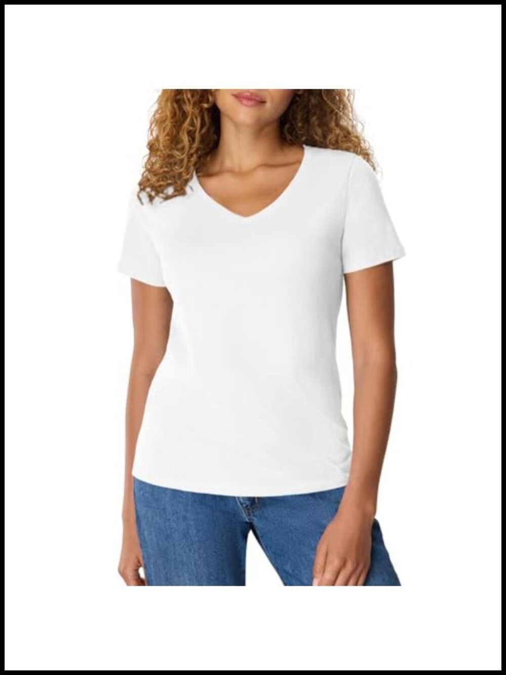 Hanes Perfect-T V-neck Cotton Short Sleeve Tee for Women